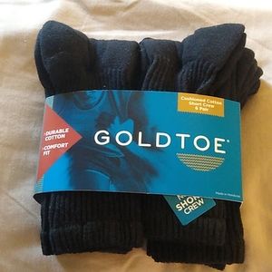 Men's GOLD TOE Cushioned Cotton Short Crew 6 pair black Shoe size 6 - 12 1/2